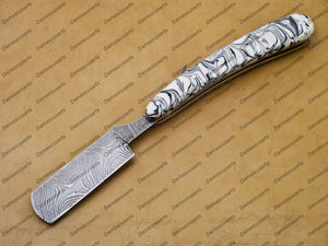 Handmade Damascus Folding Pocket Custom hand made Blade Straight Razor very sharp with leather sheath