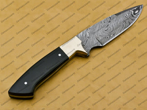 Handmade Fixed Blade 1095 Damascus Steel Hunting Knife With Leather Sheath