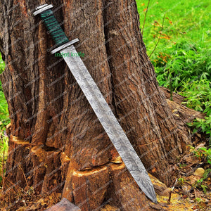31' Inches Exclusive Legendary Damascus Steel Sword Dagger Gladius Viking Sword Full Tang Sword,razor Sharp With Genuine Leather Scabbard