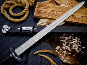 HAND FORGED DAMASCUS STEEL VIKING SWORD SHARP / BATTLE READY MEDIEVAL SWORD, NORTHMEN VIKING SWORD WITH SCABBARD | GIFT FOR HIM