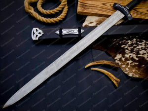 HAND FORGED DAMASCUS STEEL VIKING SWORD SHARP / BATTLE READY MEDIEVAL SWORD, NORTHMEN VIKING SWORD WITH SCABBARD | GIFT FOR HIM