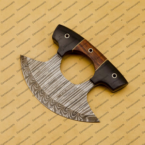 Engrave able Handmade Damascus Chef Kitchen Ulu Knife Chef Knife Heavy Duty Damascus Handle Koa Wood with Leather Sheeth GIFT IDEA