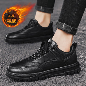 Autumn And Winter Low Top Brushed Thickened Warm Leisure Leather Shoes