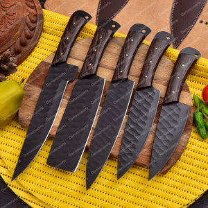 Carbon Steel Chef Knife Set With Rolling Leather Bag Black