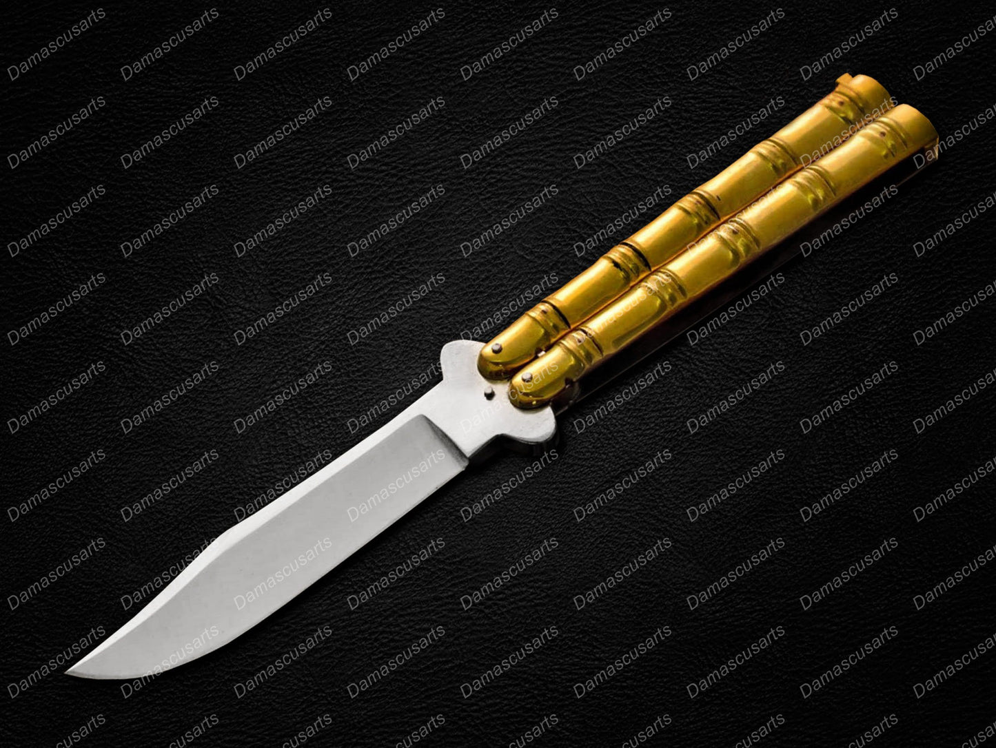 Personalized Custom Handmade 440c Stainless Steel Original Filipino Balisongs Butterfly Knife Brass with Leather Sheath