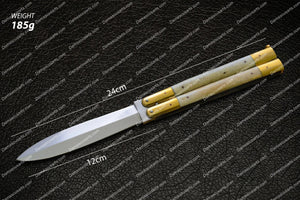 Personalized Custom Handmade D2 Tool Steel Filipino Balisongs Butterfly Stainless Steel Bone Inserts Knives World-Class Knives with Leather Sheath