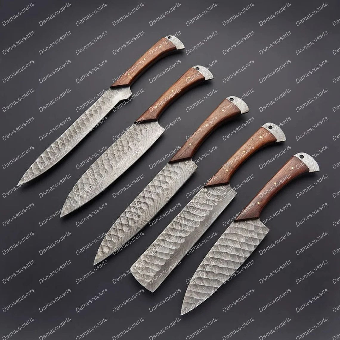 Custom Handmade Damascus 5 pcs BBQ/Kitchen Chef Knives set Hand forged chef's knives set Anniversary Gift, Mother day Gift,Gift For Everyone