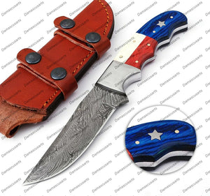 Personalized Custom Handmade Damascus Steel Hunting Skinner Knife Kitchen Knife, Damascus Knife Set, Kitchen knives With Leather Sheath