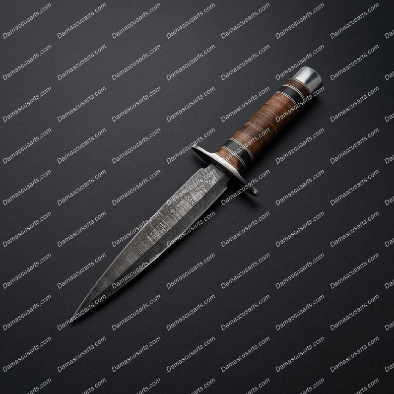Personalized Custom Handmade Damascus Dagger with Beautiful Leather handle with leather sheath