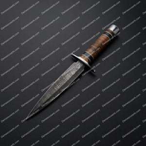Personalized Custom Handmade Damascus Dagger with Beautiful Leather handle with leather sheath