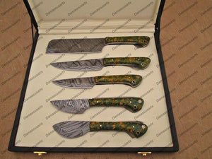 Personalized Custom Handmade Top Quality Damascus Steel Kitchen & Dinner Gift Chef Set Housewarming Gift Wedding Gift with Leather Sheath