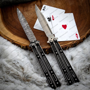 Personalized Custom Handmade Heavy Duty Balisongs Butterfly Stainless Steel with Leather Sheath
