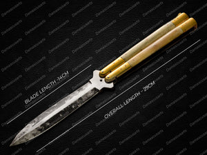 Personalized Custom Handmade 440c Stainless Steel Original Filipino Balisongs Butterfly Knife Brass with Bone Inserts with Leather Sheath
