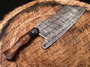 Personalized Custom Handmade DS Black Panther Damascus Chef Cleaver Blade Knife World Class Knives with Leather Sheath