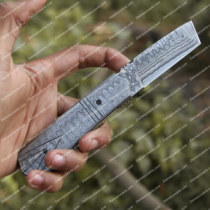 Personalized Custom Liner Lock 7" Handmade Damascus Steel Pocket Knife Damascus Steel Handle Folding Knife With Leather Sheath