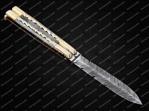 Personalized Custom Handmade D2 Tool Steel Original Filipino Balisong Butterfly Knife Brass with Bone Inserts World Class Knives with Leather Sheath