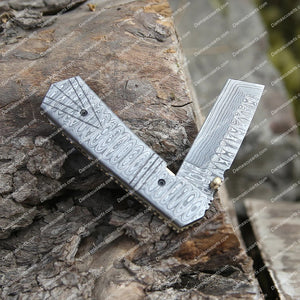 Personalized Custom Liner Lock 7" Handmade Damascus Steel Pocket Knife Damascus Steel Handle Folding Knife With Leather Sheath