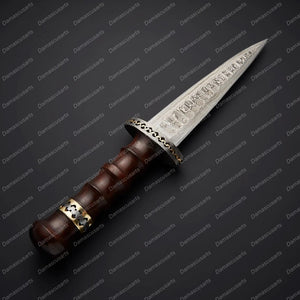 Personalized Custom Handmade Damascus Dagger Knife with Beautiful Wood Handle Included Leather Sheath Best Gift for Him / Her Anniversary Gift