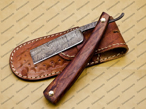 Personalized Damascus Folding Pocket Custom Blade Straight Razor very sharp best shave Razor Gift for him with leather sheath