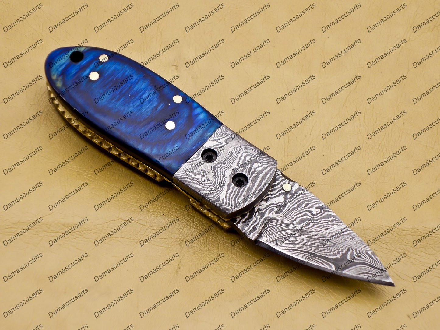 Custom Hand Made Damascus Steel Folding Pocket Knife Kowa Wood Leather Sheath