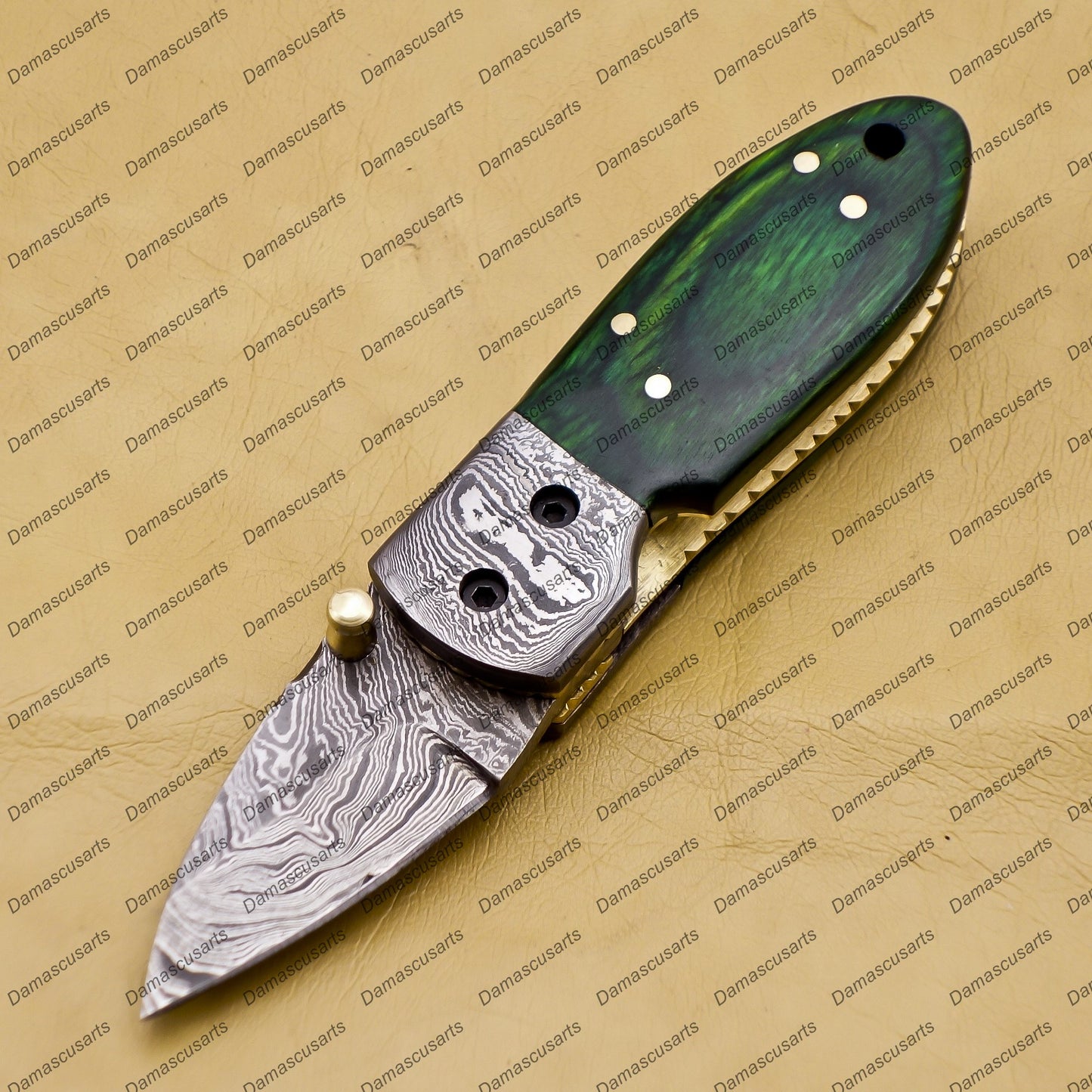 Custom Hand Made Damascus Steel Folding Pocket Knife Kowa Wood Leather Sheath