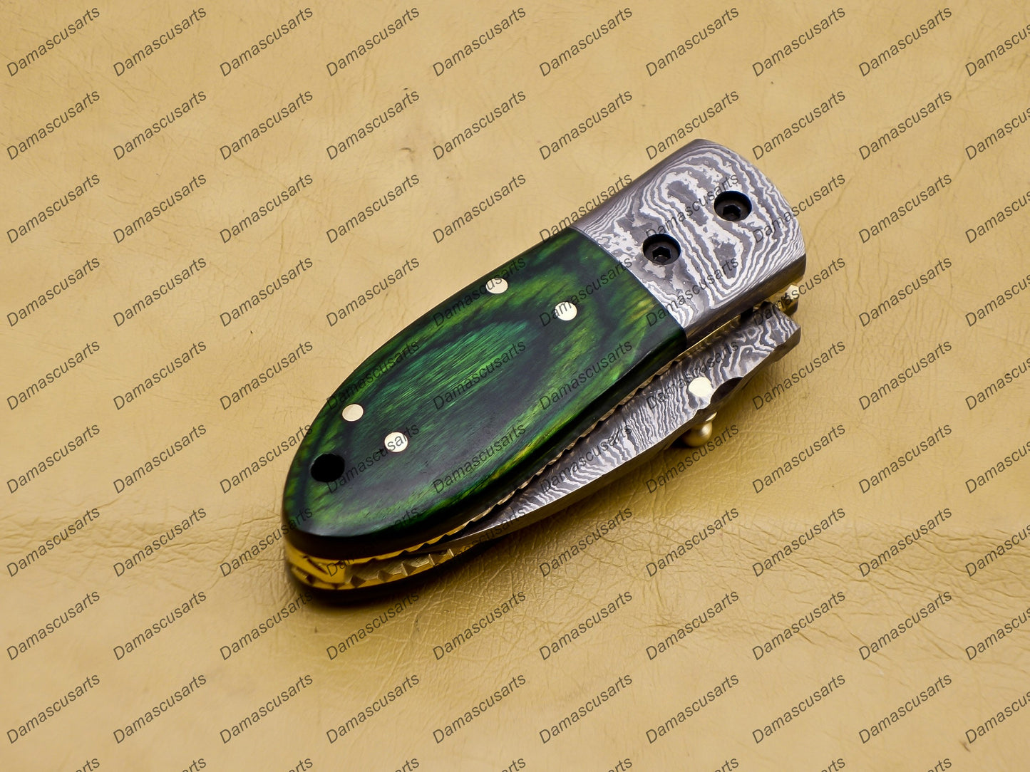 Custom Hand Made Damascus Steel Folding Pocket Knife Kowa Wood Leather Sheath