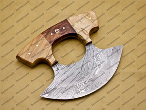 Customize Handmade Damascus Chef Kitchen Ulu Knife Chef Knife Heavy Duty Damascus Handle Koa Wood with Leather Sheath