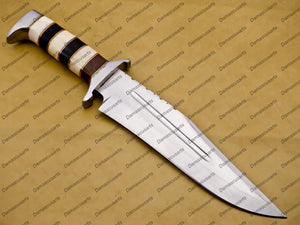 Personalized Custom Handmade  D2 Custom Steel Hunting Bowie Knife Fixed Blade with Leather Sheath Handle Camel Bone