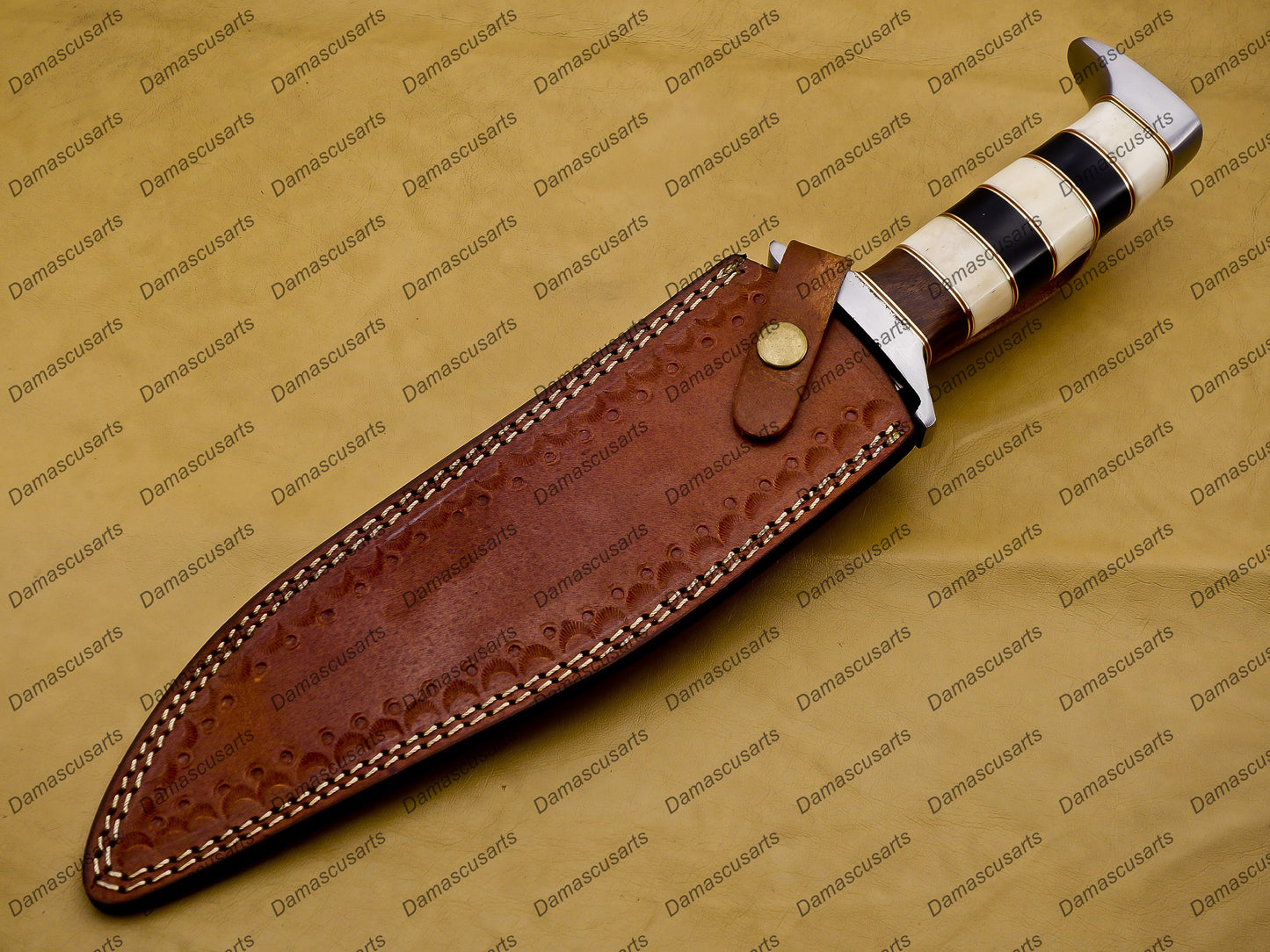 Personalized Custom Handmade  D2 Custom Steel Hunting Bowie Knife Fixed Blade with Leather Sheath Handle Camel Bone