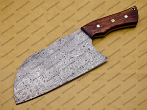 Personalized Custom Handmade Damascus Steel Cleaver Chopper Chef Kitchen Knife Heavy Duty Damascus Handle Walnut Wood with Leather Sheath