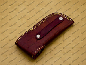 Handmade Damascus Folding Pocket knife Hunting knife 100% Handmade Damascus Steel with leather Sheath