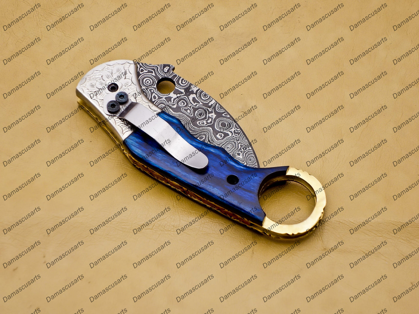 Personalized Damascus Folding Pocket knife Karambit red color Knife Hunting knife Handle Wood With Free Damascus Keychain knife