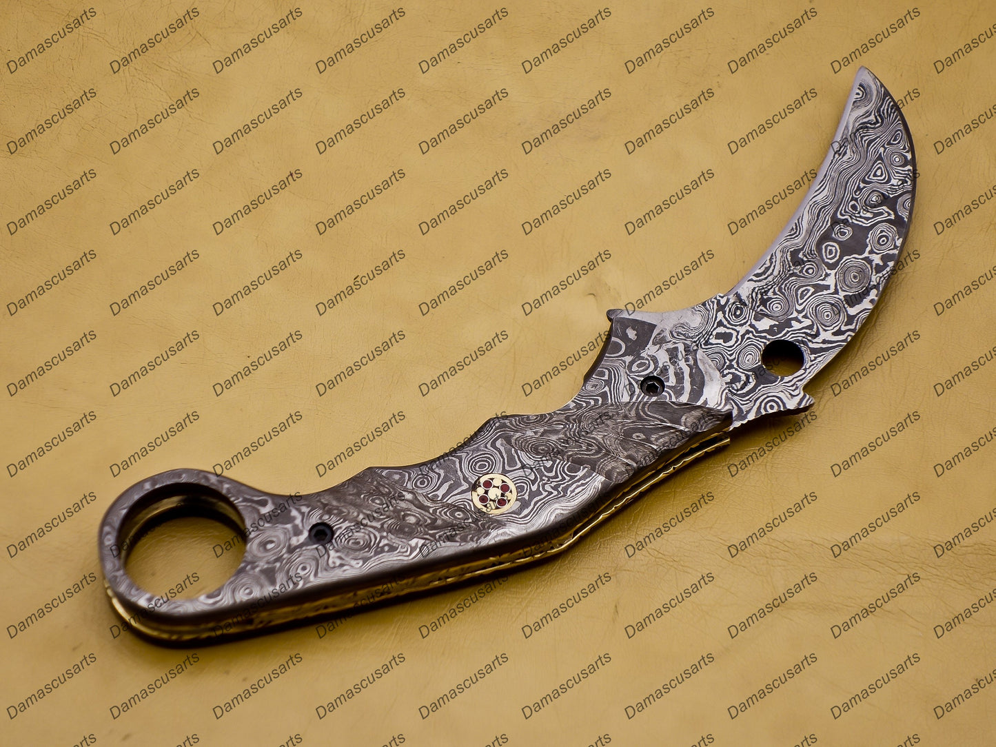 Personalizable Custom Hand Made Damascus Steel Folding Pocket Karambit Knife Beautiful Handle Damascus with Leather Cover