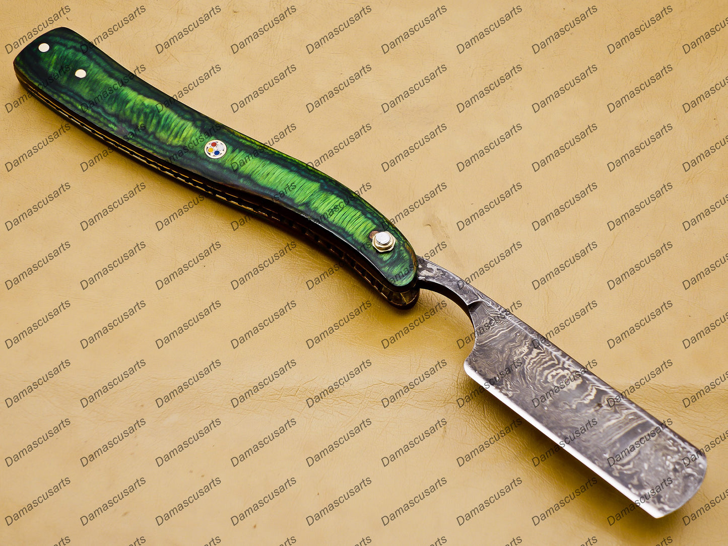 Personalized Damascus Folding Pocket Custom Blade Straight Razor very sharp with leather sheath