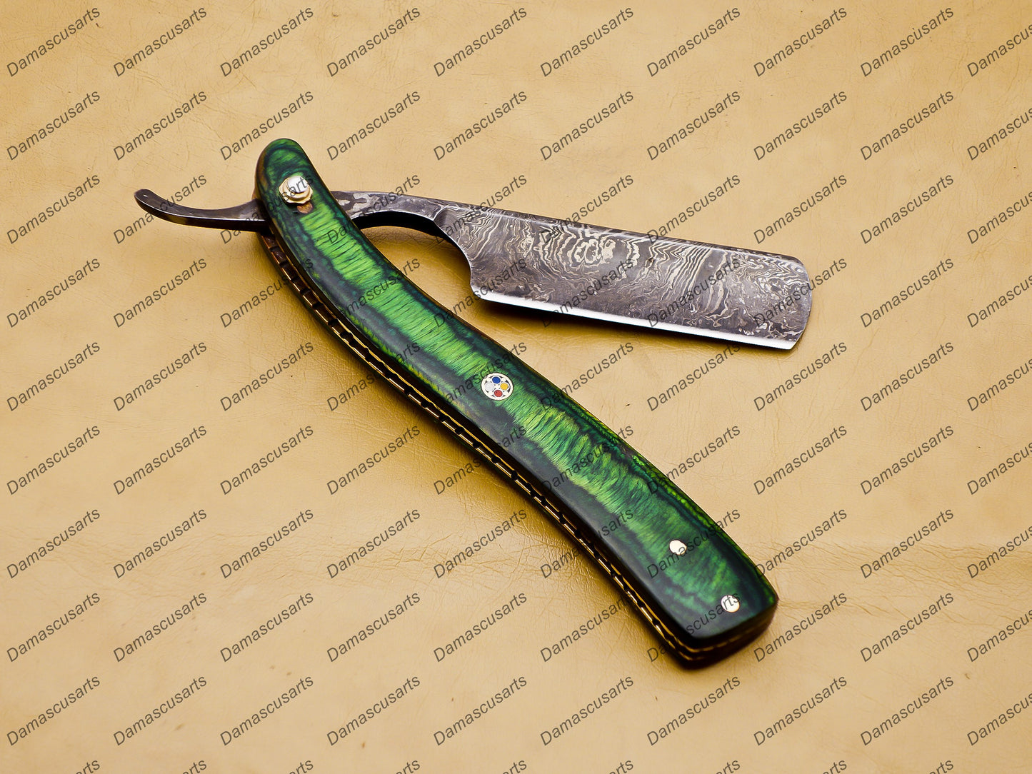 Personalized Damascus Folding Pocket Custom Blade Straight Razor very sharp with leather sheath