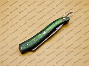 Personalized Damascus Folding Pocket Custom Blade Straight Razor very sharp with leather sheath
