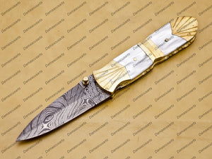 Personalized Custom Damascus Steel Lxuary Knife Folding Pocket Knife Free Damascus Keychain knife Handle Mother Of Peral