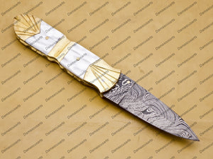 Personalized Custom Damascus Steel Lxuary Knife Folding Pocket Knife Free Damascus Keychain knife Handle Mother Of Peral