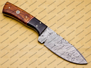 Personalized Custom Hand-Made Forged Hunter Knife Damascus Steel Bowie Knife Handle Tali Wood With Leather Sheath