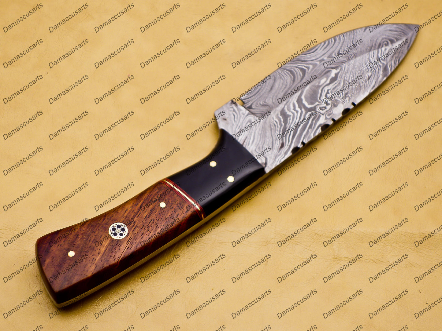 Personalized Custom Hand-Made Forged Hunter Knife Damascus Steel Bowie Knife Handle Tali Wood With Leather Sheath