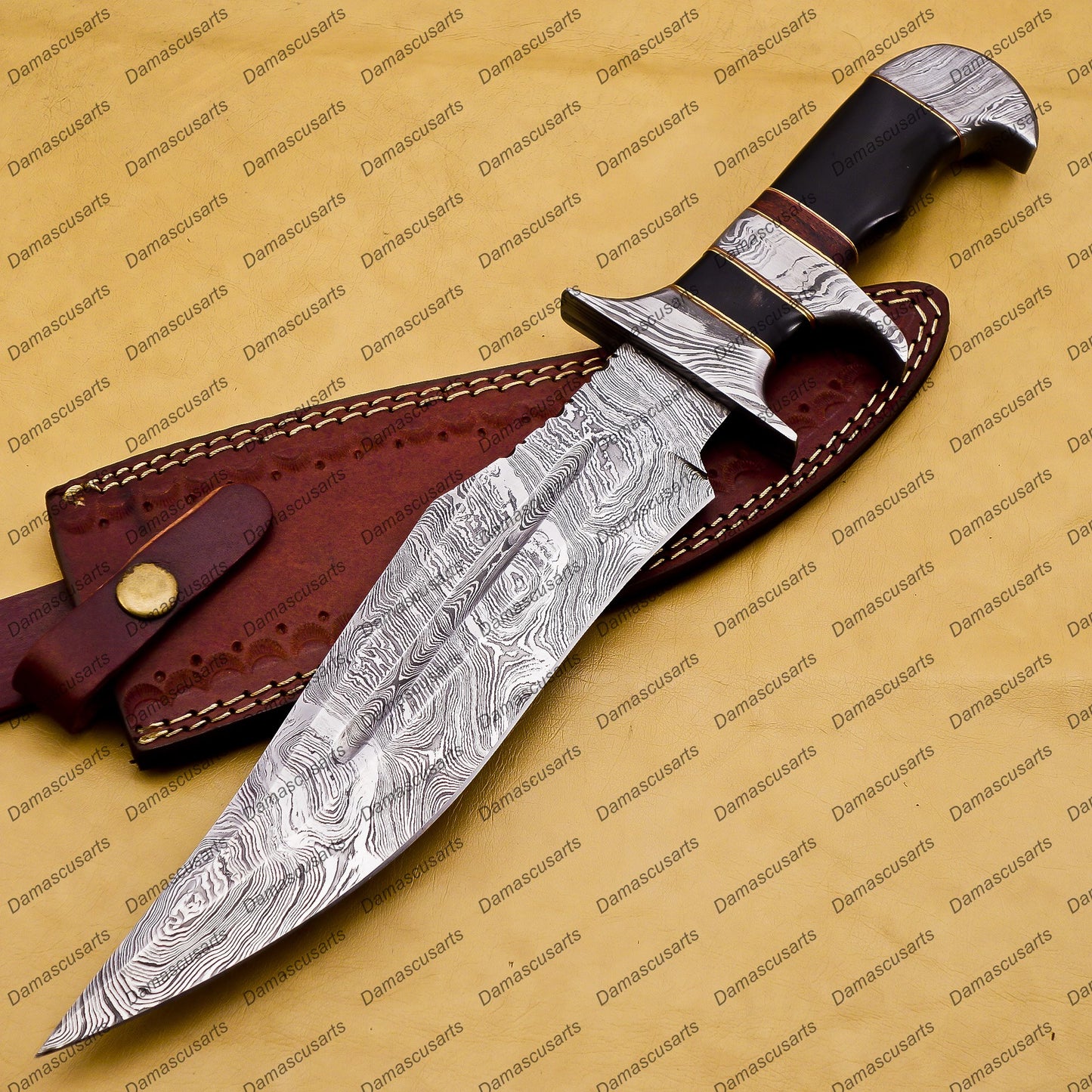 customize hand made Damascus Fixed Blade Hunting Bowie Skinner Survival Handmade knife Outdoor Bowie Damascus Knife with leather sheath