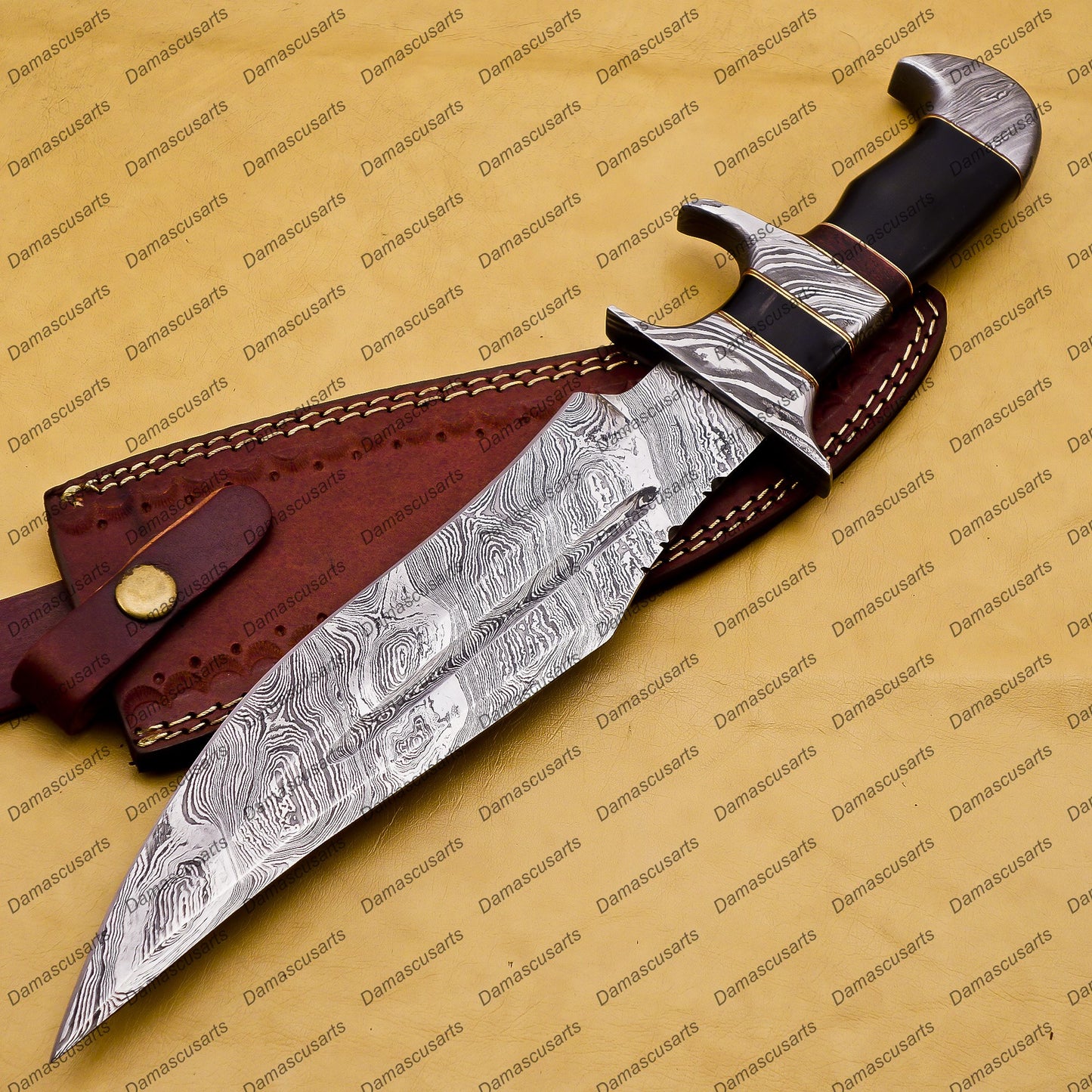 customize hand made Damascus Fixed Blade Hunting Bowie Skinner Survival Handmade knife Outdoor Bowie Damascus Knife with leather sheath