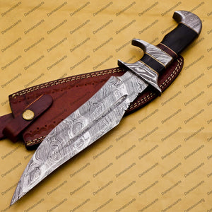 customize hand made Damascus Fixed Blade Hunting Bowie Skinner Survival Handmade knife Outdoor Bowie Damascus Knife with leather sheath
