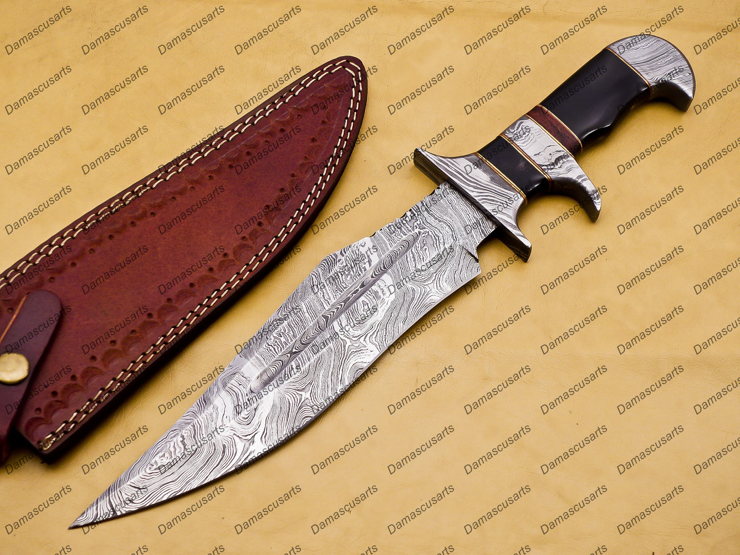 customize hand made Damascus Fixed Blade Hunting Bowie Skinner Survival Handmade knife Outdoor Bowie Damascus Knife with leather sheath