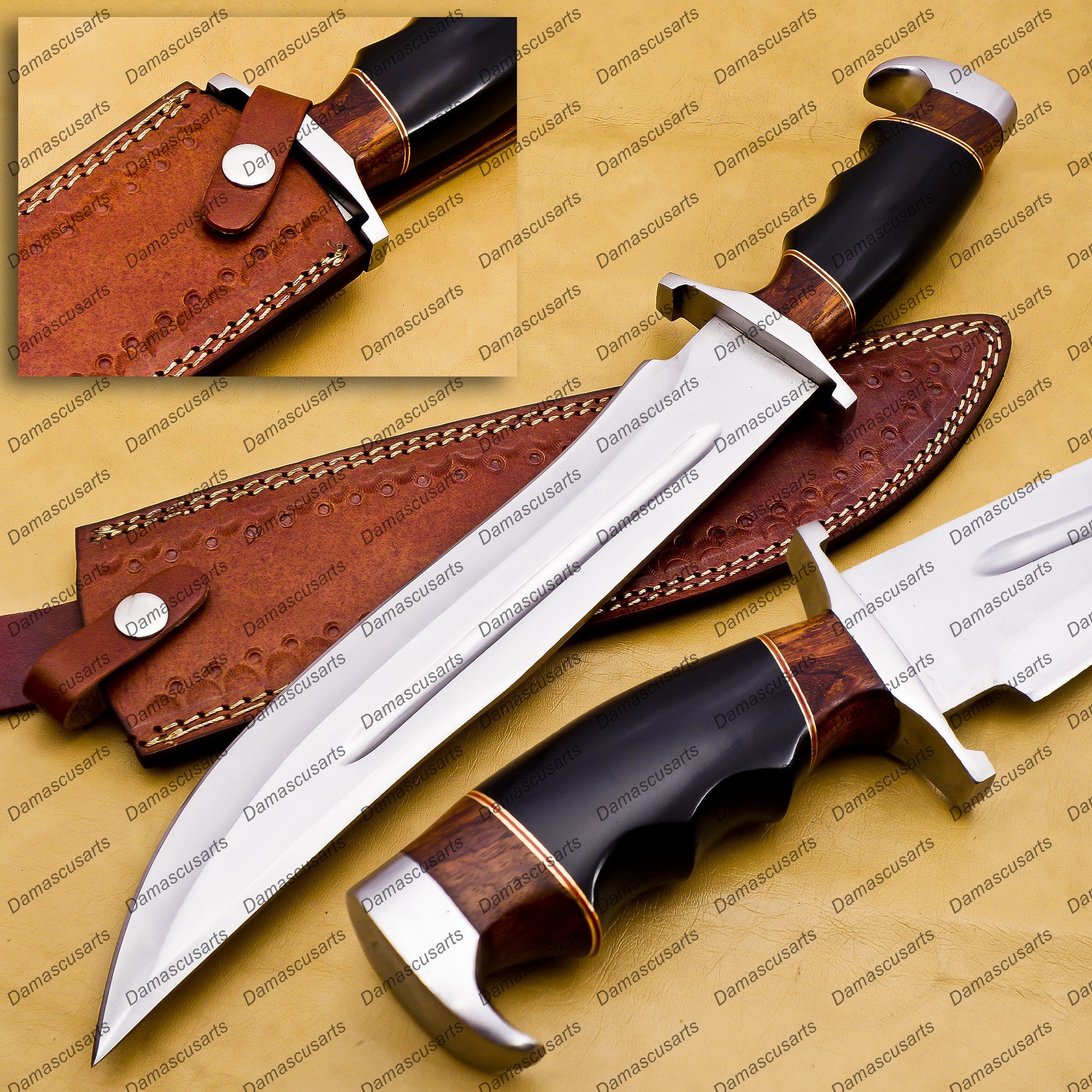 Custom Handmade D2 Custom Steel Hunting Bowie Knife Fixed Blade with Leather Sheath Personalized Gift