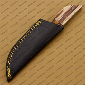Personalized Custom Hand-Made Forged Hunter Knife Damascus Steel Bowie Knife Handle Tali Wood With Leather Sheath