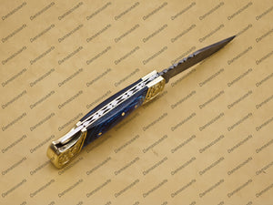 Personalized Custom Damascus Steel Folding Pocket Knife with Handle Olive Wood With Free Damascus Keychain knife