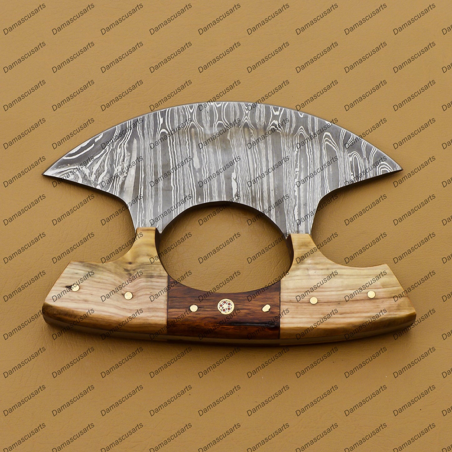 Personalized Custom Handmade Damascus Chef Kitchen Ulu Knife Chef Knife Heavy Duty Damascus Handle Koa Wood with Leather Sheath