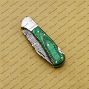 Personalized Custom Damascus Steel Folding Pocket Knife Handmade Knife for Men Blade Made of Authentic Damascus Steel with Sharping Rod Leather Sheath Sf-010