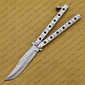 Personalize Custom Silver-Spotted 12cm” blade High Carbon Filipino Balisong Butterfly Knife World Class Knives with Leather Sheath